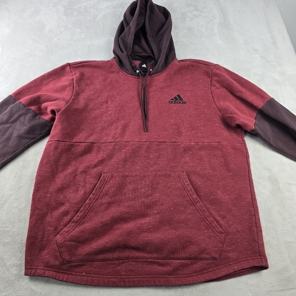 Adidas Mens Pullover Hoodie Pocket Long Sleeve Drawstring Sz Lg Maroon - Picture 4 of 8